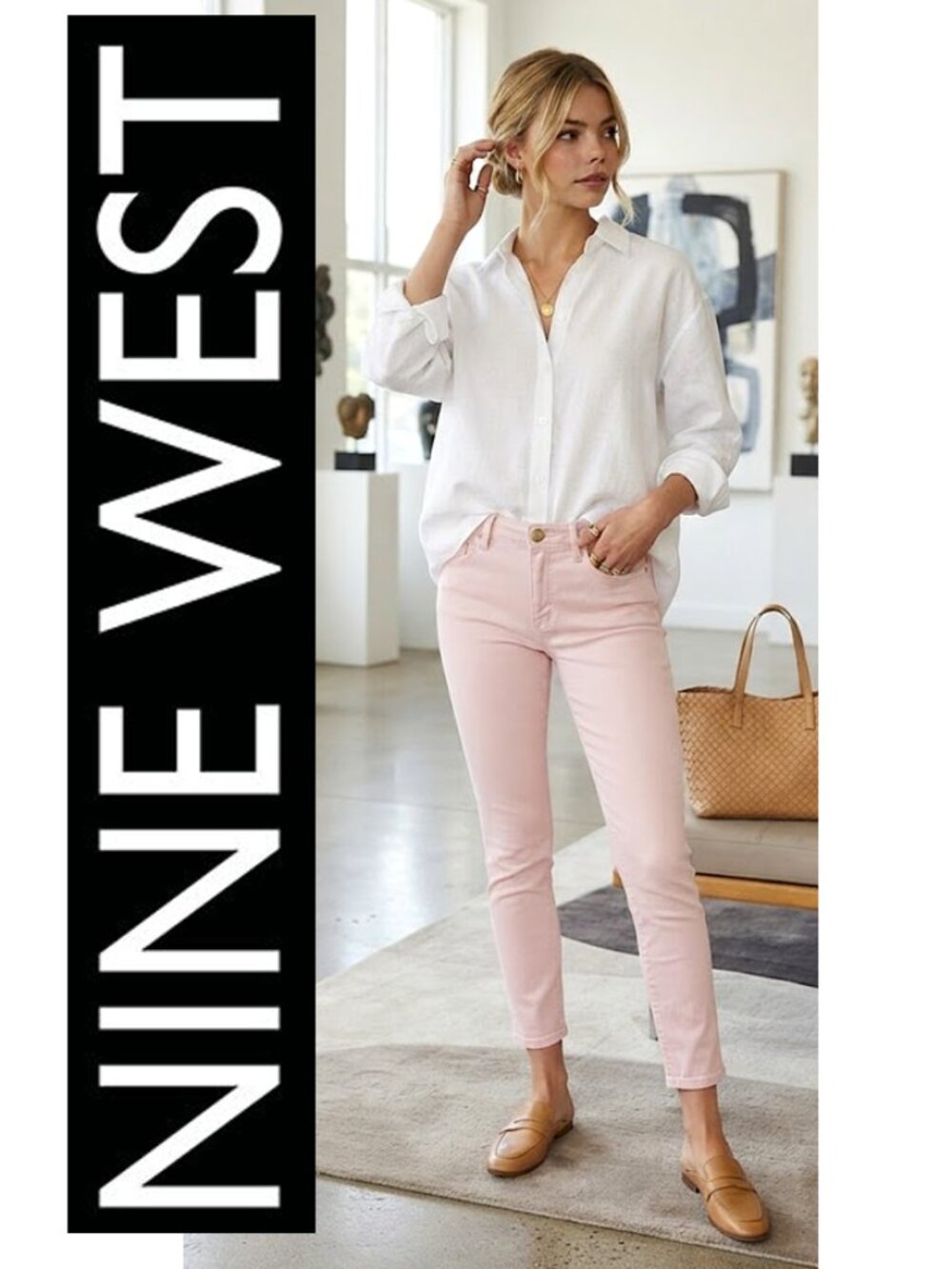(3 for $30) NINE WEST - Gramercy cotton blend light pink skinny ankle jeans